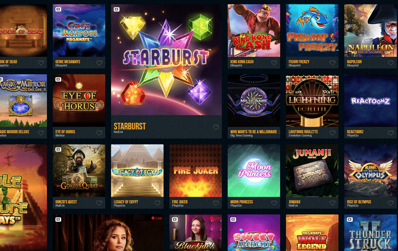 Range of casino games PlayUZU