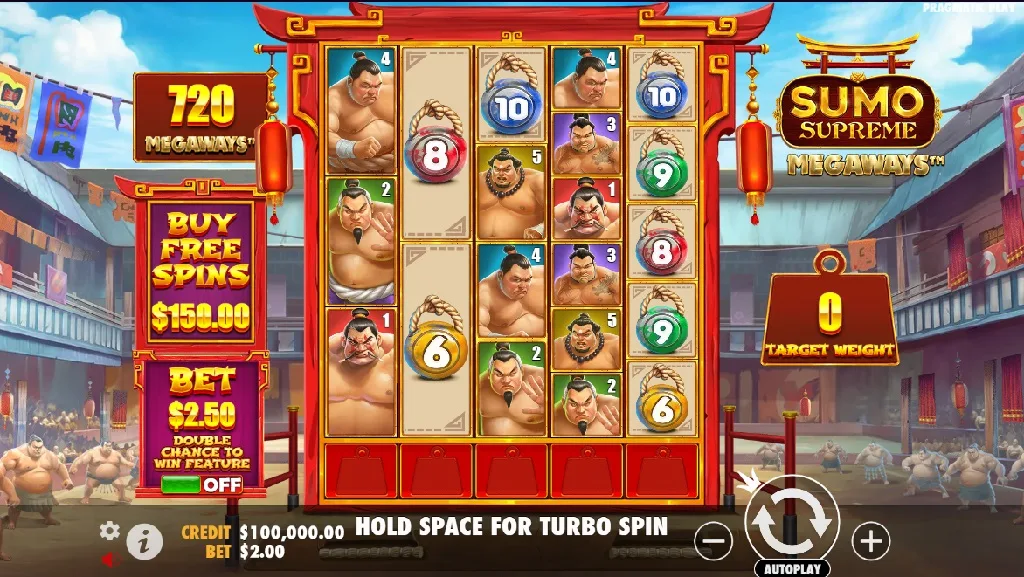 gameplay di sumo supreme megaways